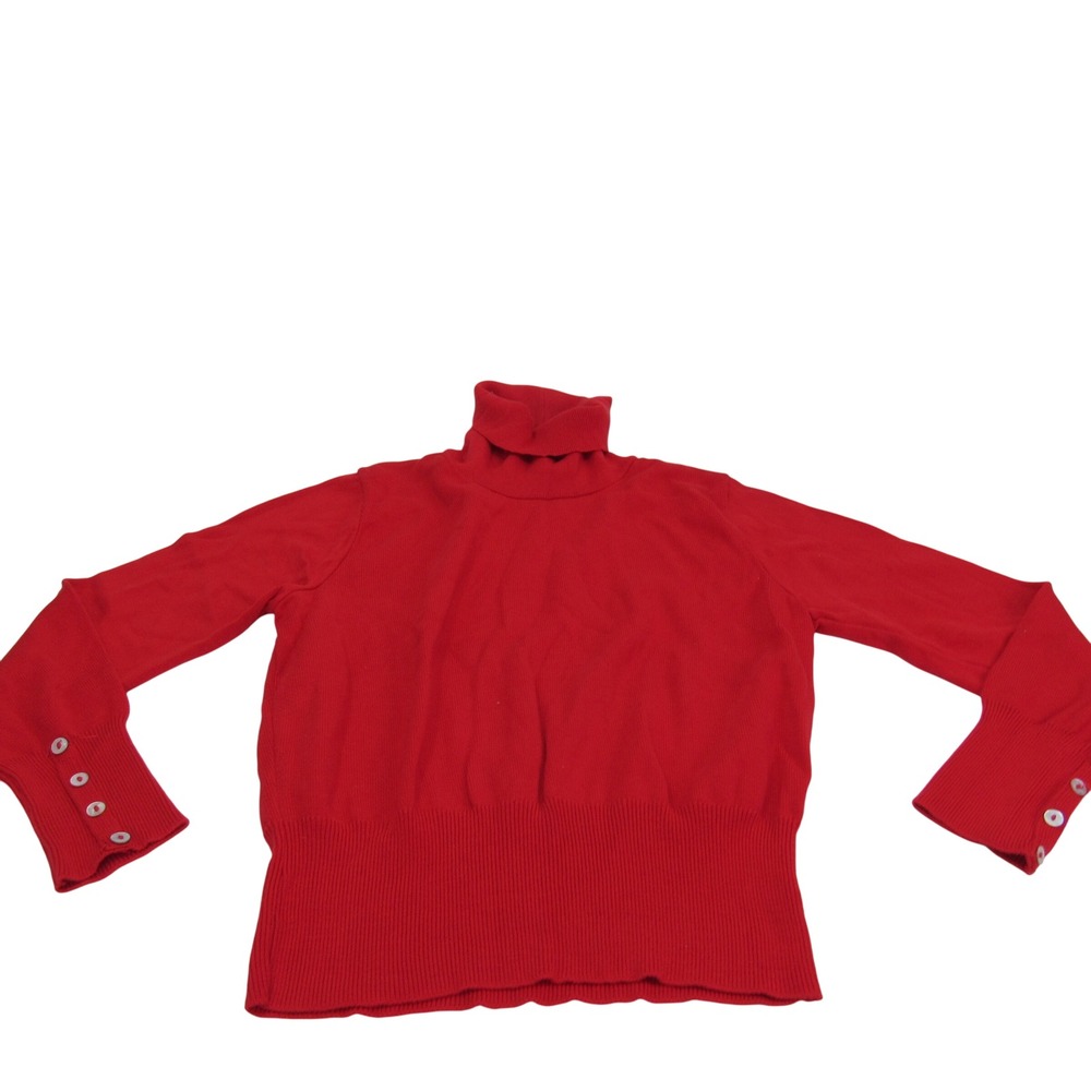 Erik Stewart Women's Turtleneck Sweater Button Cuff Red‎ Cotton  Small